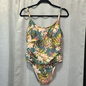 Kona Sol Floral One Piece Swimsuit - Green and Pink‎ Nowt